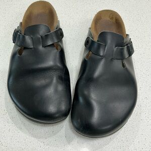 Birkenstock Boston Clogs 45 390 M12 Black Leather Buckle Slip On Slides Shoes